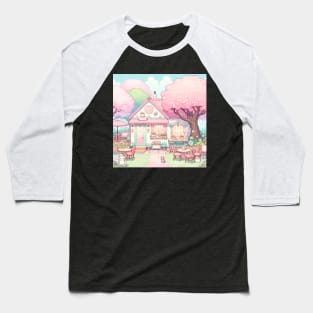 cute cat cafe with pink cherry blossom trees Baseball T-Shirt